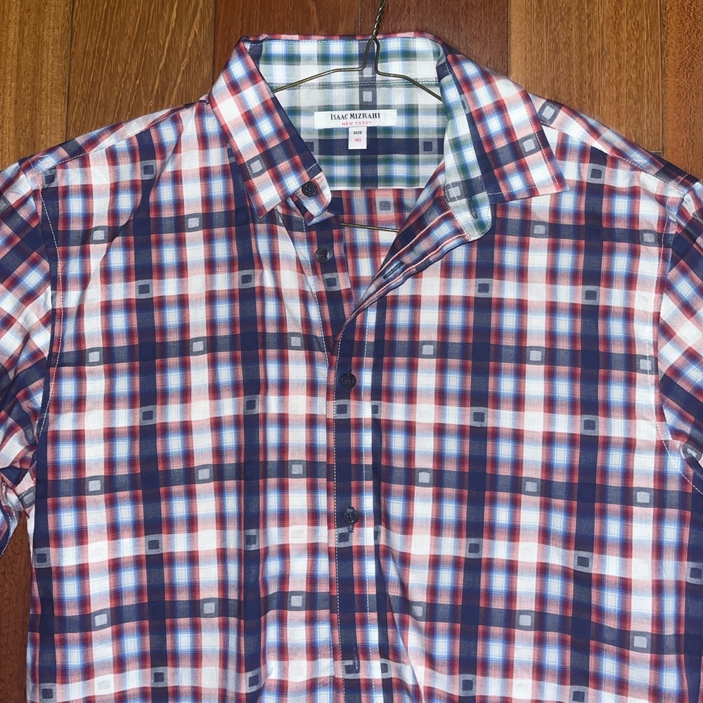 Isaac Mizrahi Pattern Button Down Shirt (Red/White/Blue/Navy)
